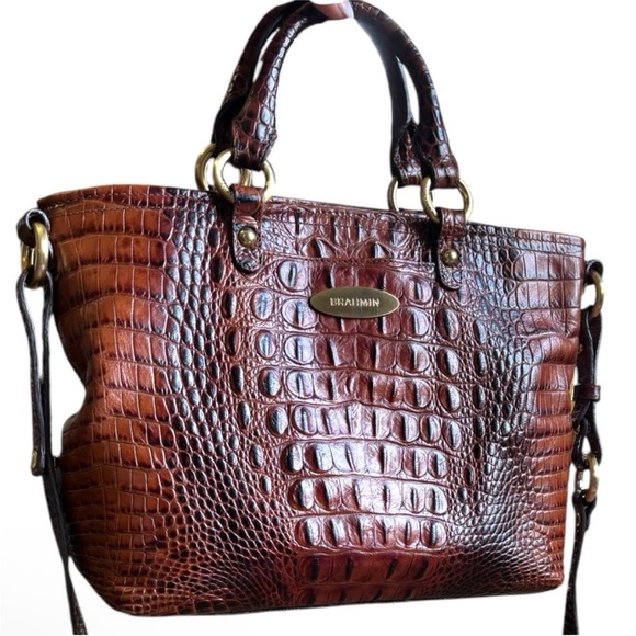 Brahmin Mini Asher Satchel Pecan Melbourne Crocodile Embossed Leather Bag - Picture 3 of 15